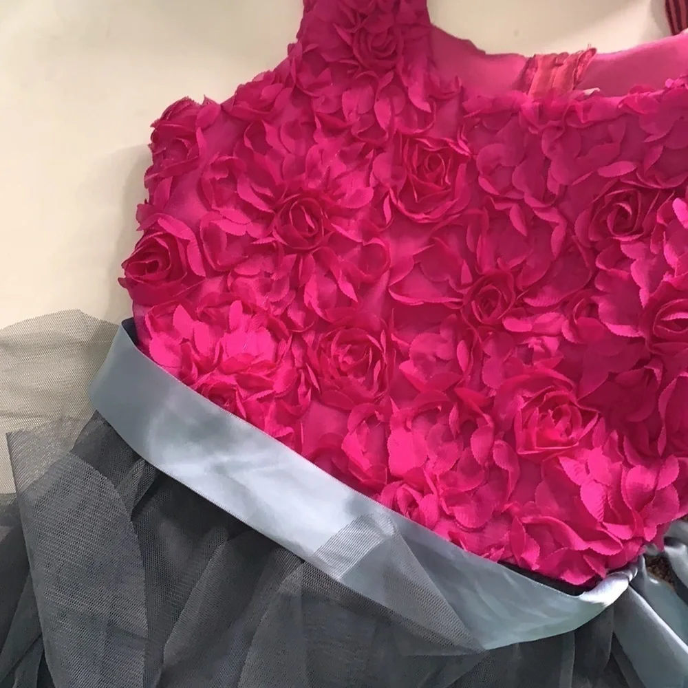 Rare Editions girly Floral Tulle Cocktail Party Dress pink long 16